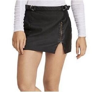 Free People Midnight Magic Mini Skirt Size 6 Black Vegan Faux Leather